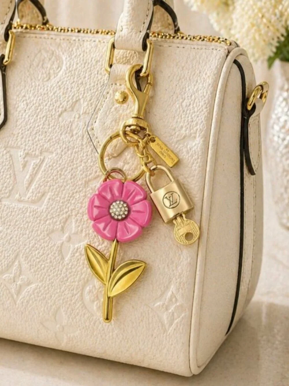Authentic Louis Vuitton Gold Padlock 🔒 Key Set w/ Unbranded Flower Bag Charm